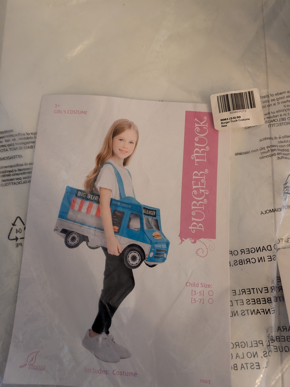 Burger Truck Girls' Costume - Blue and White Halloween Unisex
